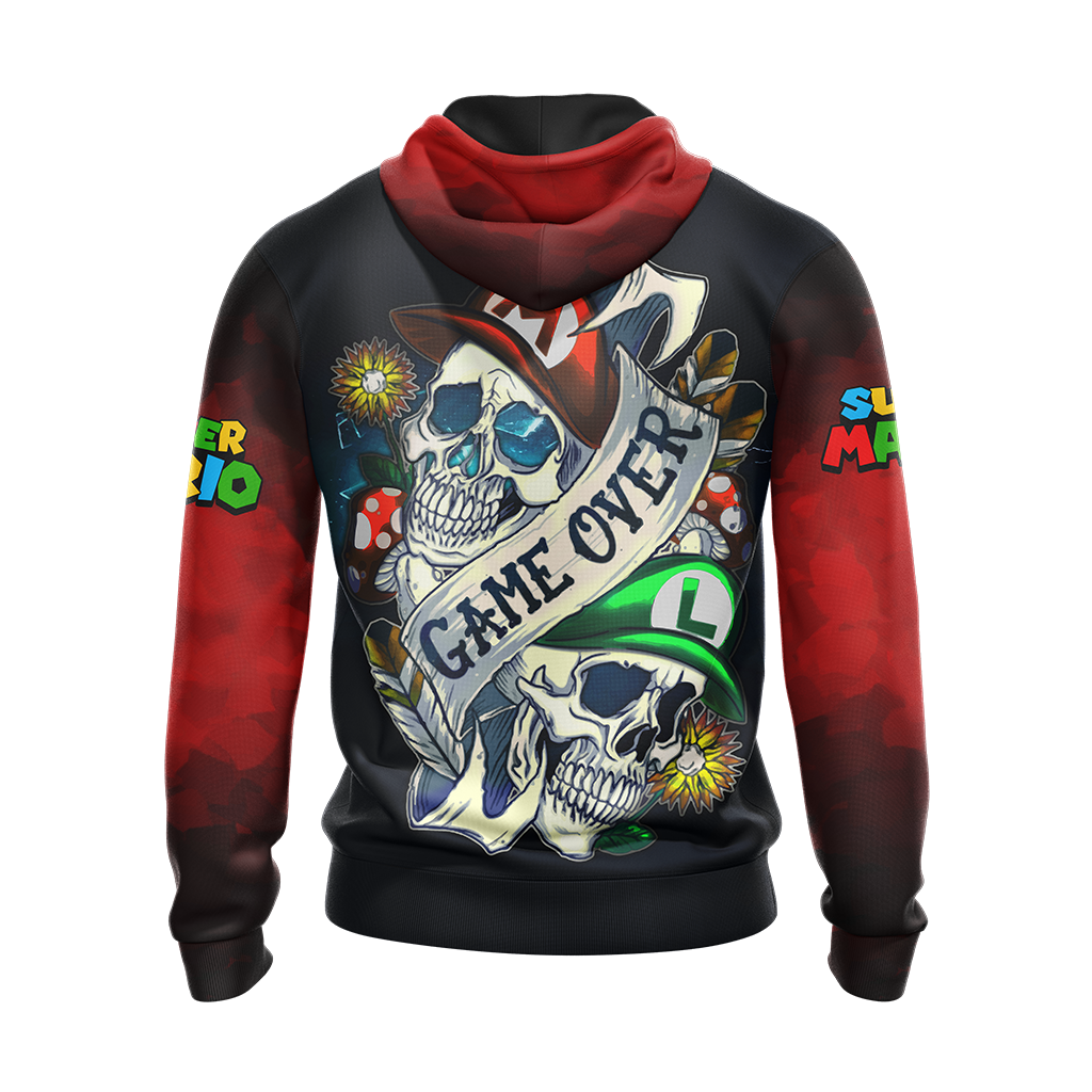 Mario Hoodie Mario Skull Game Over Hoodie Black Red Unisex - Cozy Hoodie For Cold Weather