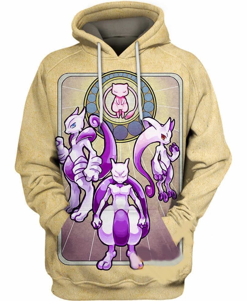 Pokemon Hoodie Mew Mega Mewtwo Graphic Hoodie Yelow Unisex - Cozy Hoodie For Cold Weather
