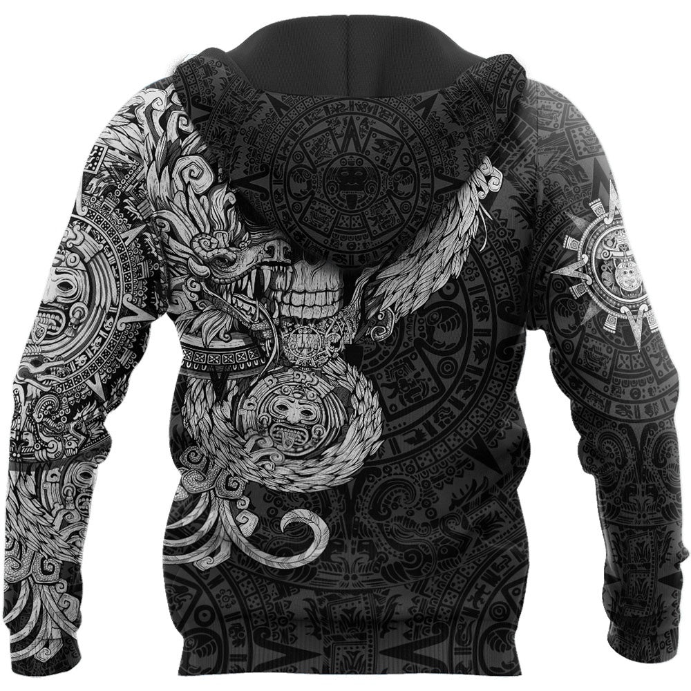 Mexico Hoodie Mexico Aztec Quetzalcoatl Skull Hoodie Black Unisex - Cozy Hoodie For Cold Weather