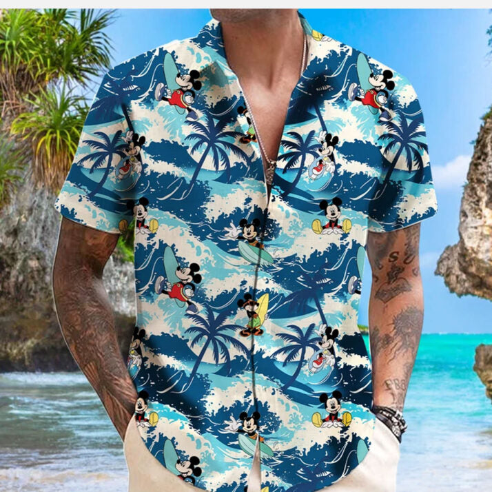 Mickey Surfing Tropical Wave Disney Hawaiian Shirt | Tropi Hawaiian Shirts Store