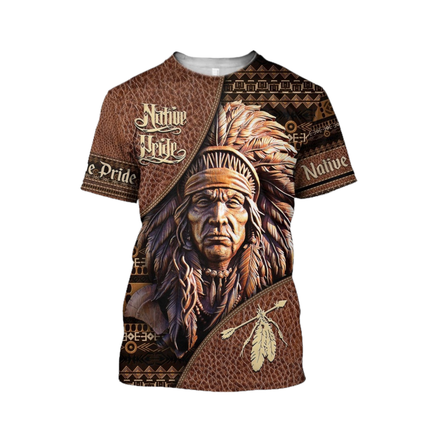 Native American T-Shirt Proud Native American Pride Wood Pattern T-Shirt Brown Unisex - Trendy Gift For Men & Women