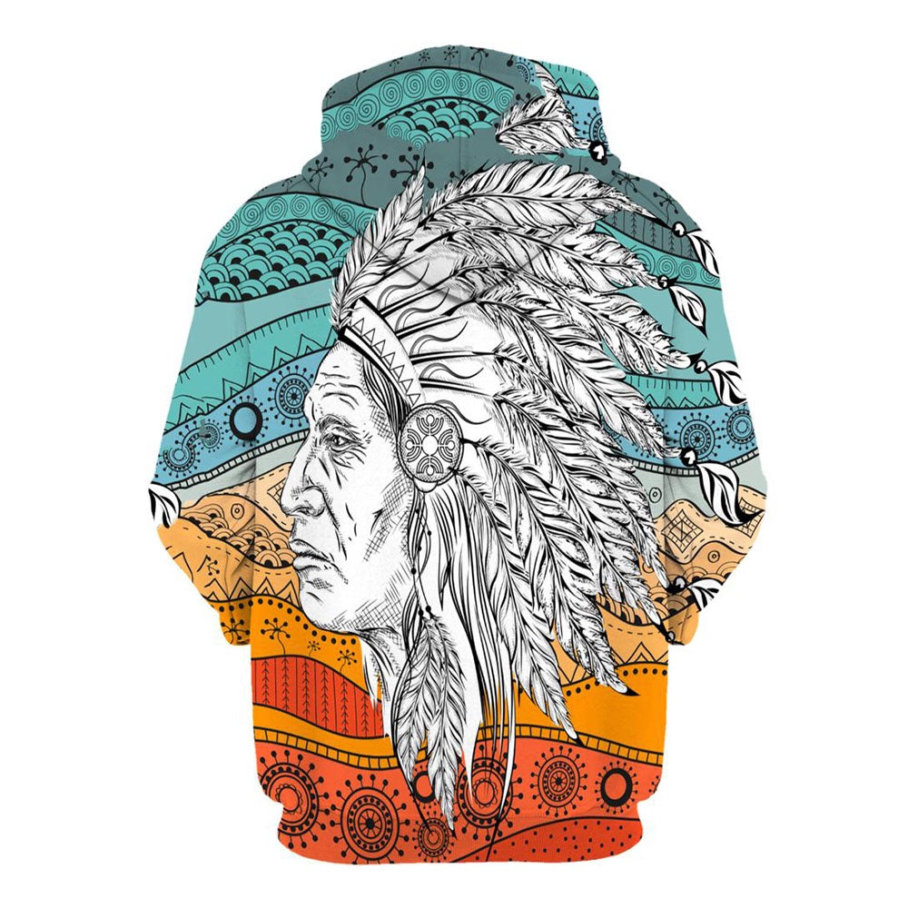 Native American Hoodie Native American Indian Chief Symbol Hoodie Blue Orange Unisex - Cozy Hoodie For Cold Weather