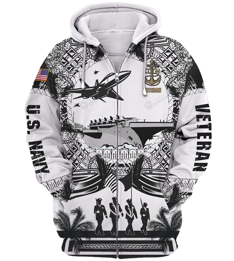 Veteran Zip Hoodie Us Army Veteran Airplane Graphic Zip Hoodie Black White Unisex - Cozy Hoodie For Cold Weather