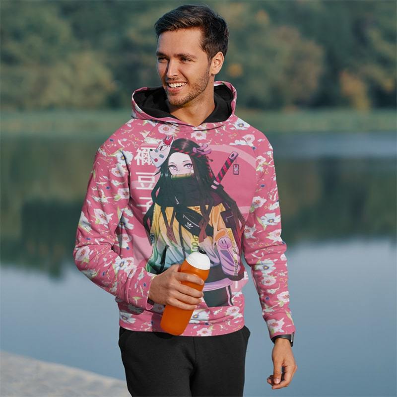 Demon Slayer Hoodie Nezuko Kamado Floral Pink Hoodie Kimetsu No Yaiba Hoodie Demon Slayer Apparel
