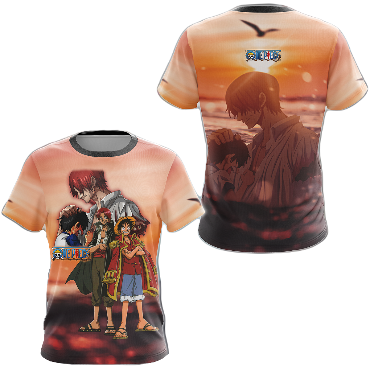 One Piece Hoodie One Piece Luffy X Shanks On Beach T-Shirt Colorful Unisex - Trendy Gift For Men & Women