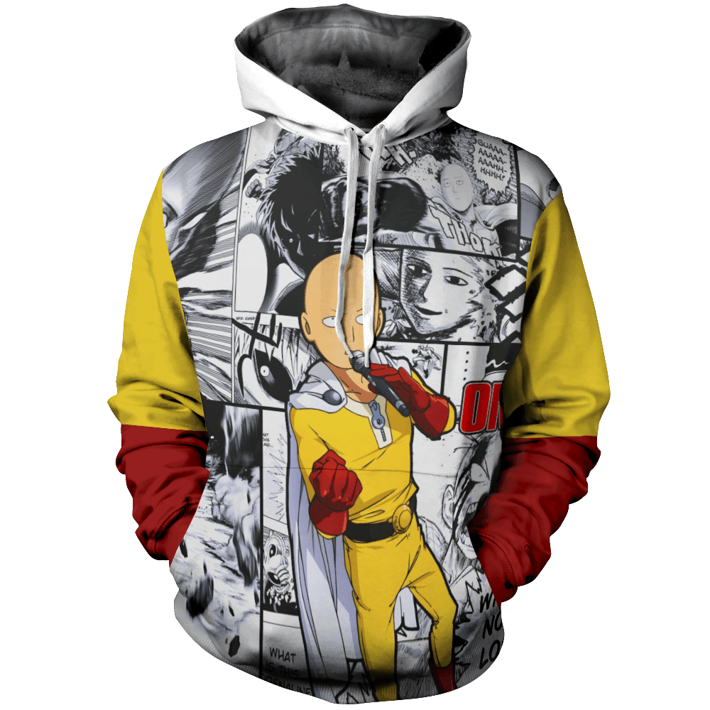 One Punch Man Hoodie Saitama Singing Manga Pattern Hoodie White Unisex - Cozy Hoodie For Cold Weather