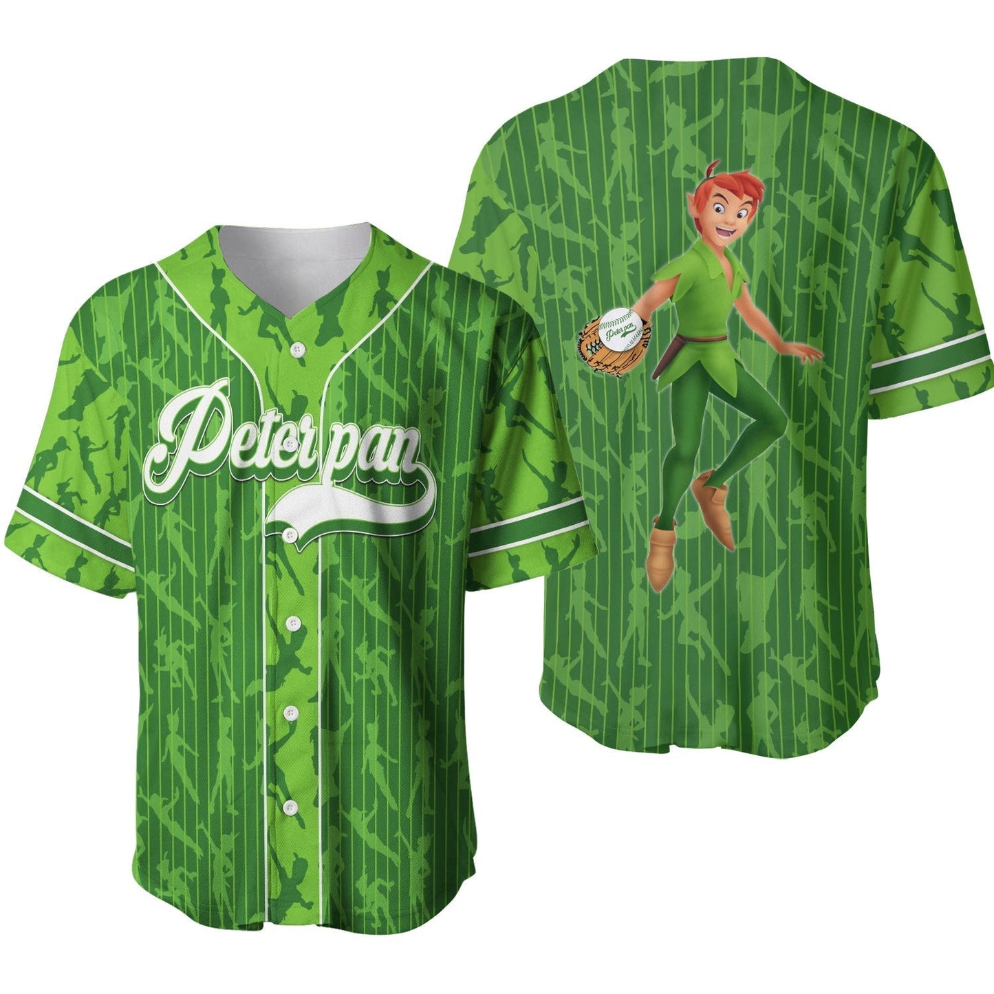 Disney Jersey Disney Peter Pan Catching Ball Graphic Green White Patterns Jersey Shirt Baseball Peter Pan Baseball