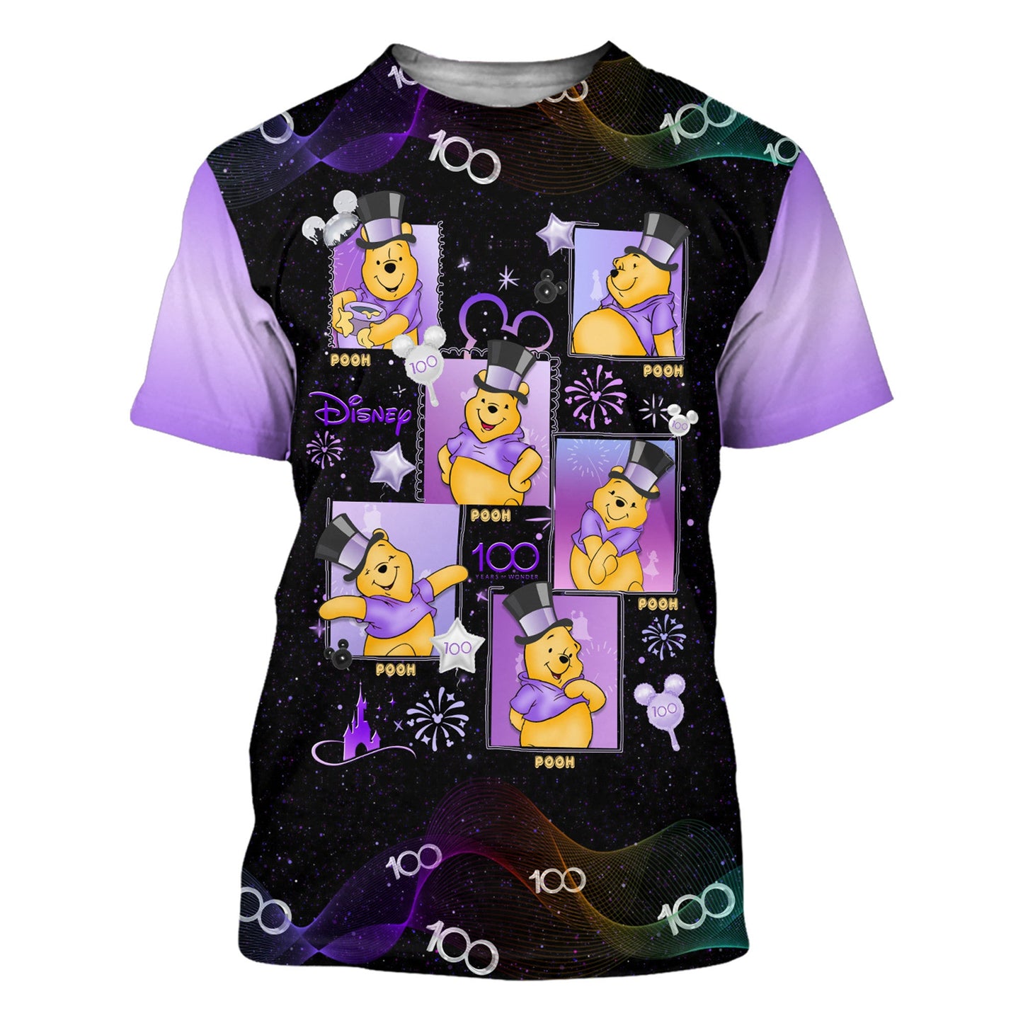 Disney T-Shirt Winnie The Pooh Square Disney 100 Years Of Wonder T-Shirt Black Purple Unisex Adults New Release - Trendy Gift For Men & Women