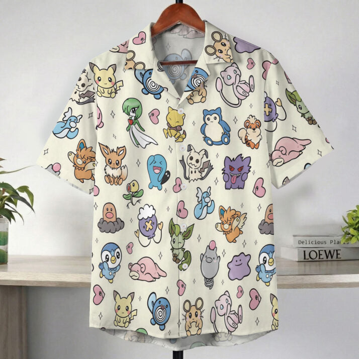 Pastel Yellow Kawaii Pokemon Character Hawaiian Shirt