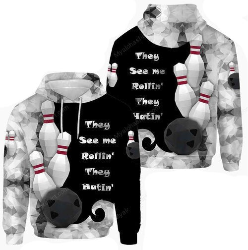 Bowling Hoodie They See Me Rolling They Hating Hoodie Black Gray Unisex