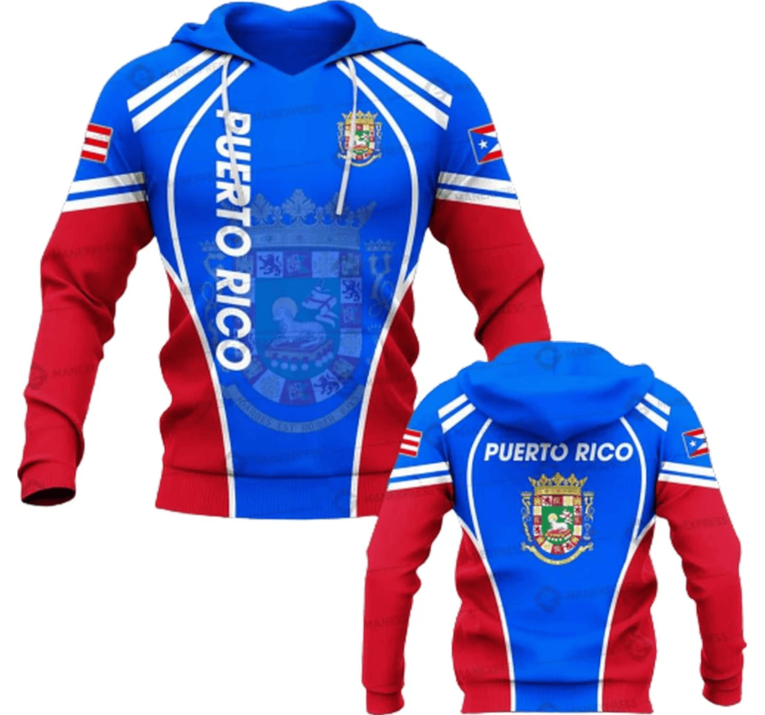 Puerto Rico Hoodie Puerto Rico Coat Of Arms Pattern Hoodie Blue Unisex - Cozy Hoodie For Cold Weather