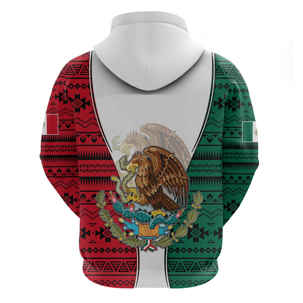 Mexico Hoodie Coat Of Arms With Mexican Aztec Pattern Hoodie Red Green Unisex - Cozy Hoodie For Cold Weather