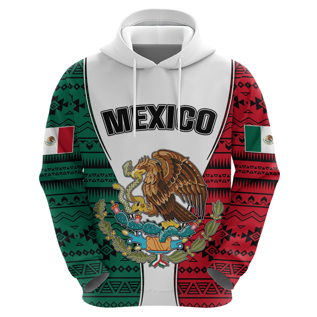 Mexico Hoodie Coat Of Arms With Mexican Aztec Pattern Hoodie Red Green Unisex - Cozy Hoodie For Cold Weather