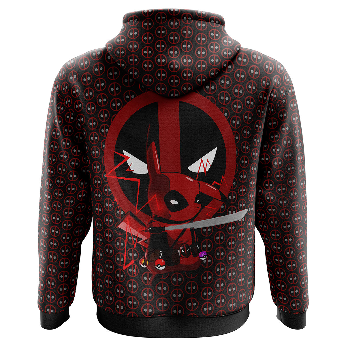 Deadpool Hoodie Marvel Pikachu Deadpool Symbol Pattern Hoodie Red Black Unisex - Cozy Hoodie For Cold Weather