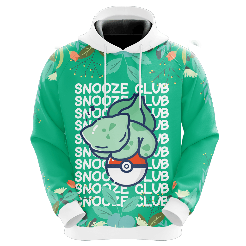 Pokemon Hoodie Chibi Cute Bulbasaur Snooze Club Hoodie Green Unisex - Cozy Hoodie For Cold Weather
