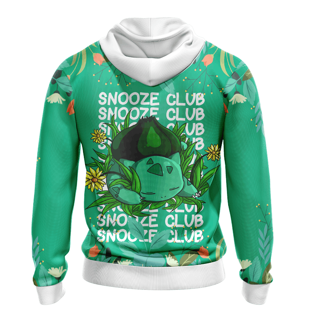 Pokemon Hoodie Chibi Cute Bulbasaur Snooze Club Hoodie Green Unisex - Cozy Hoodie For Cold Weather