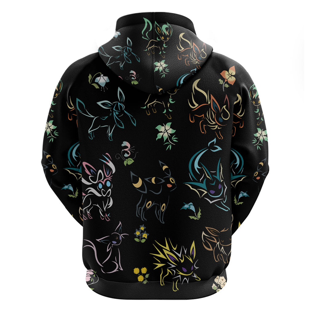 Pokemon Hoodie Pokemon Eeveelutions Pattern Hoodie Black Unisex - Cozy Hoodie For Cold Weather