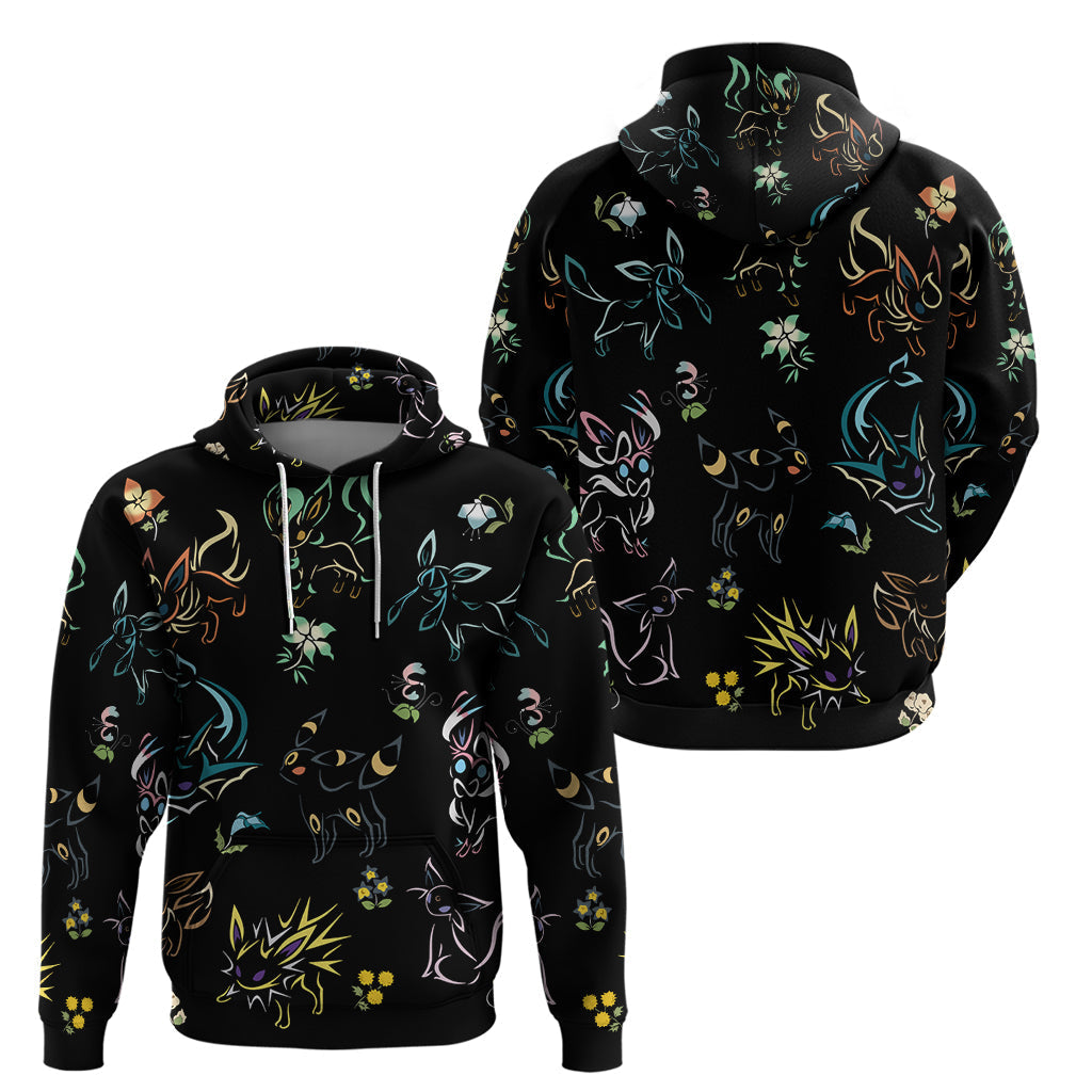 Pokemon Hoodie Pokemon Eeveelutions Pattern Hoodie Black Unisex - Cozy Hoodie For Cold Weather