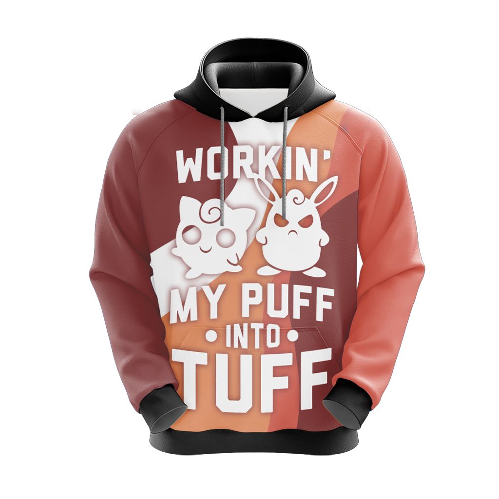 Pokemon Hoodie Pokemon Working My Puff Into Tuff Hoodie Orange Red Unisex - Cozy Hoodie For Cold Weather
