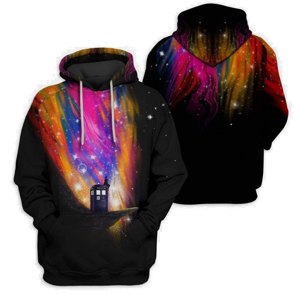 Doctor Who Hoodie Police Box Doctor Who Tardis Galaxy T-Shirt Black Unisex - Trendy Gift For Men & Women