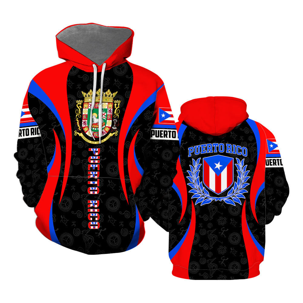Puerto Rico Hoodie Coat Of Arms And Flag Puerto Rico Hoodie Black Red Unisex - Cozy Hoodie For Cold Weather