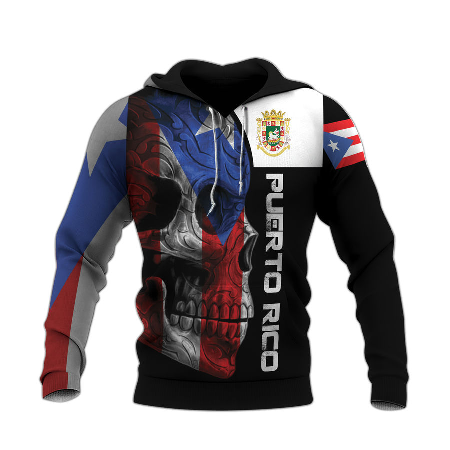 Puerto Rico Hoodie Puerto Rico Flag Skull Graphic Hoodie Black Unisex - Cozy Hoodie For Cold Weather