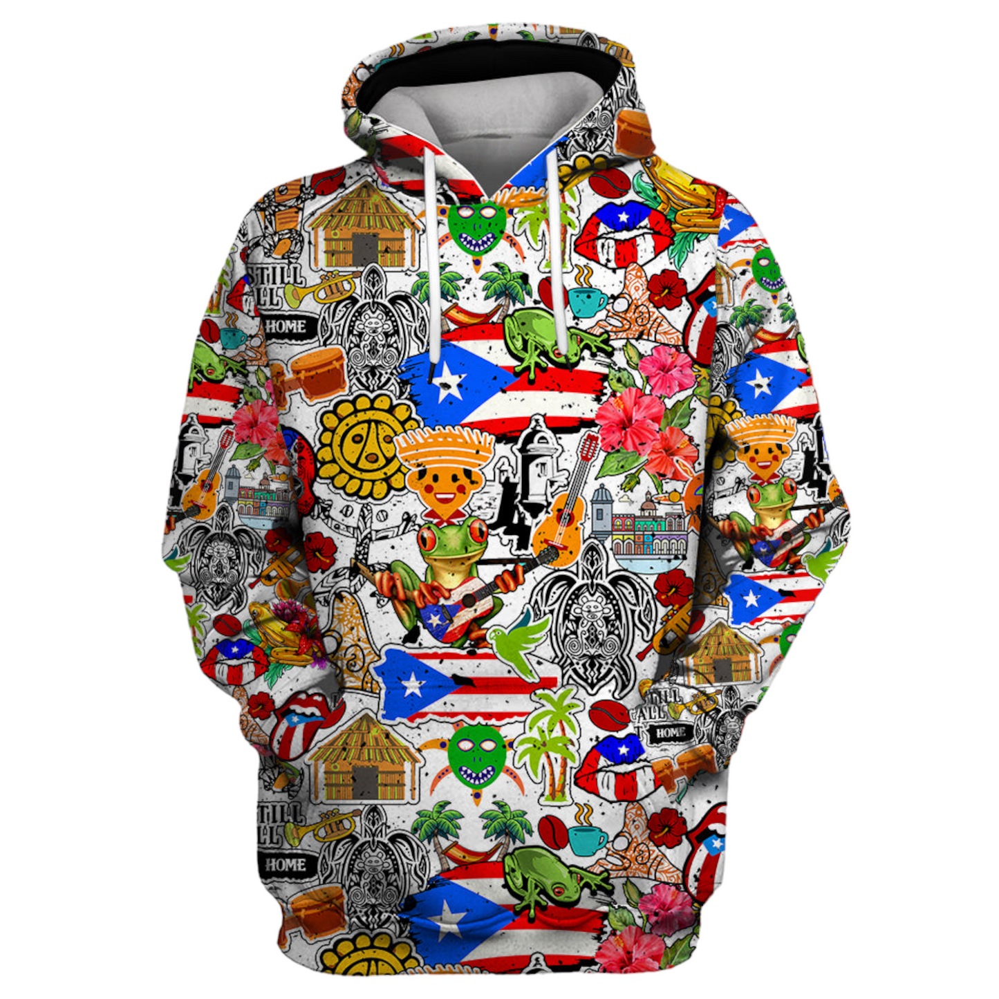 Puerto Rico Hoodie Puerto Rico Stitckers Doodle Pattern Hoodie Colorful Unisex - Cozy Hoodie For Cold Weather