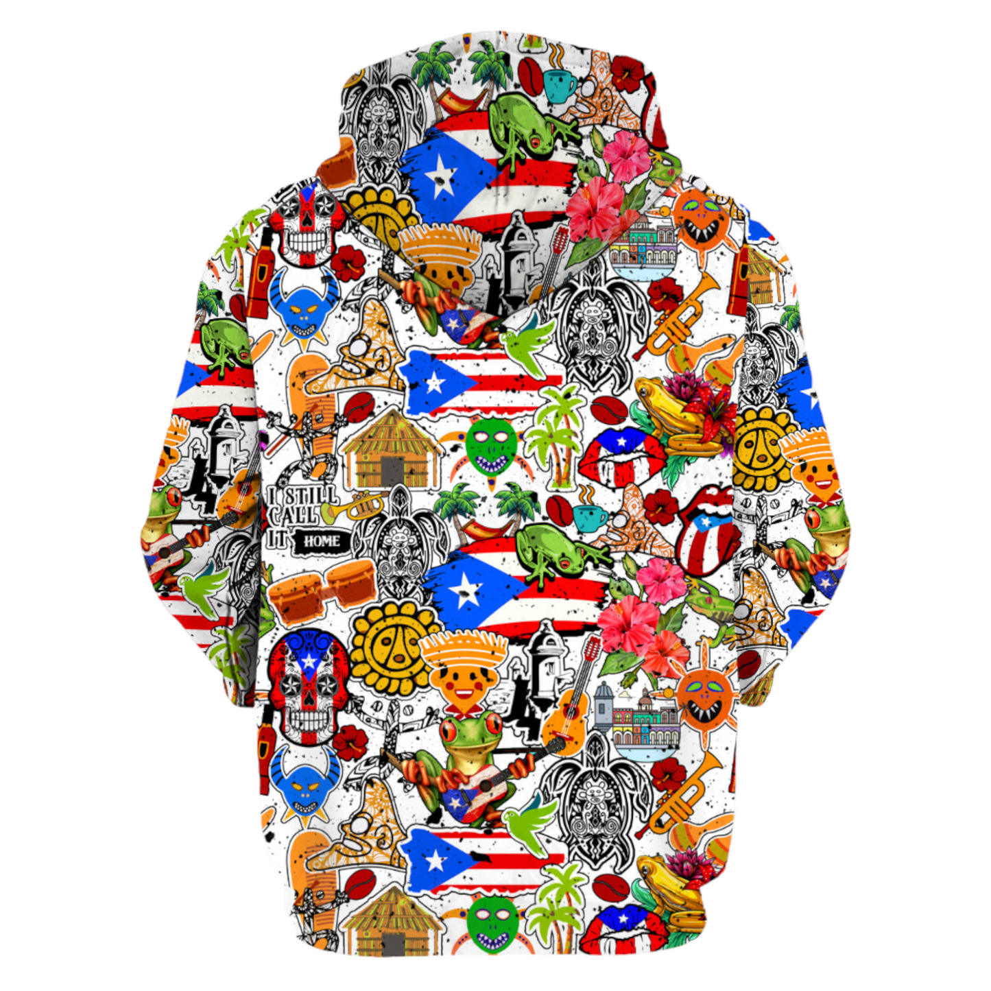 Puerto Rico Hoodie Puerto Rico Stitckers Doodle Pattern Hoodie Colorful Unisex - Cozy Hoodie For Cold Weather