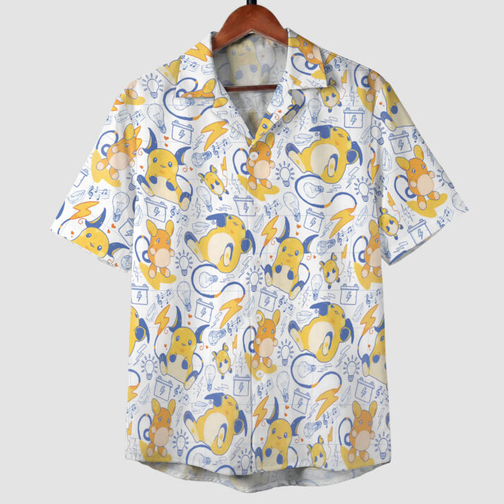Anime Pokemon Raichu Kawaii Electric Pattern Hawaiian Shirt | Tropi Hawaiian Shirts Store