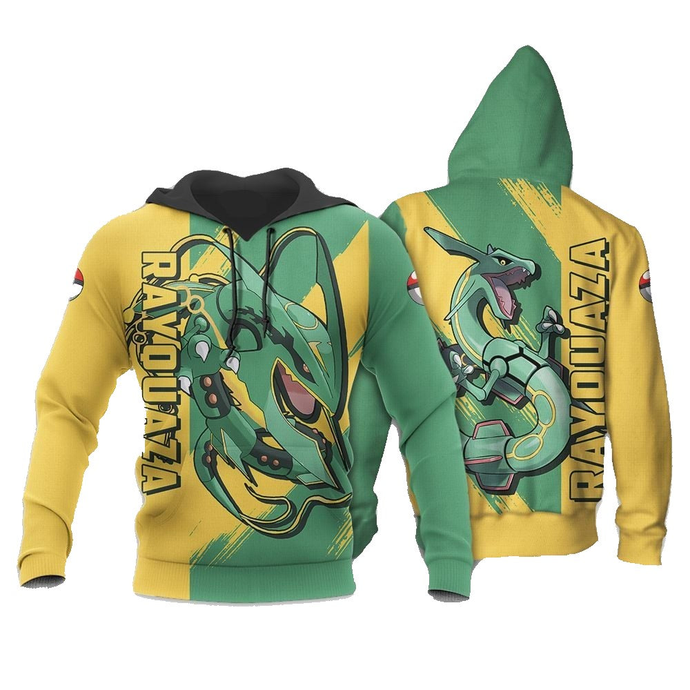 Pokemon Hoodie Pokemon Rayquaza Graphic Hoodie Yellow Green Unisex - Cozy Hoodie For Cold Weather