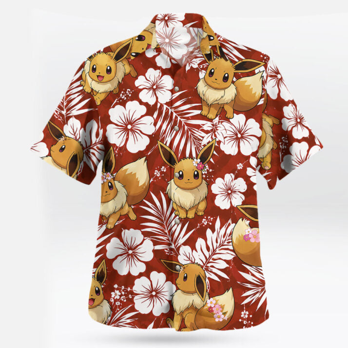 Red Eevee Tropical Floral Pokemon Hawaiian Shirt - Tropi Hawaiian Shirts