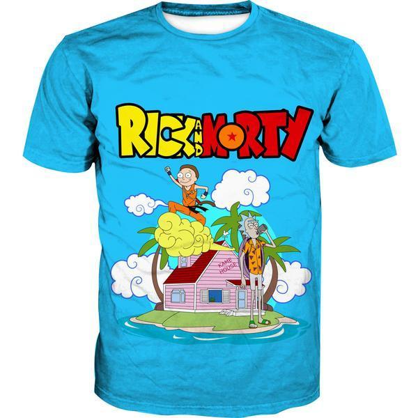 Dragon Ball T-shirt Rick And Morty Crossover Dragon Ball Blue T-shirt Hoodie Fll Size
