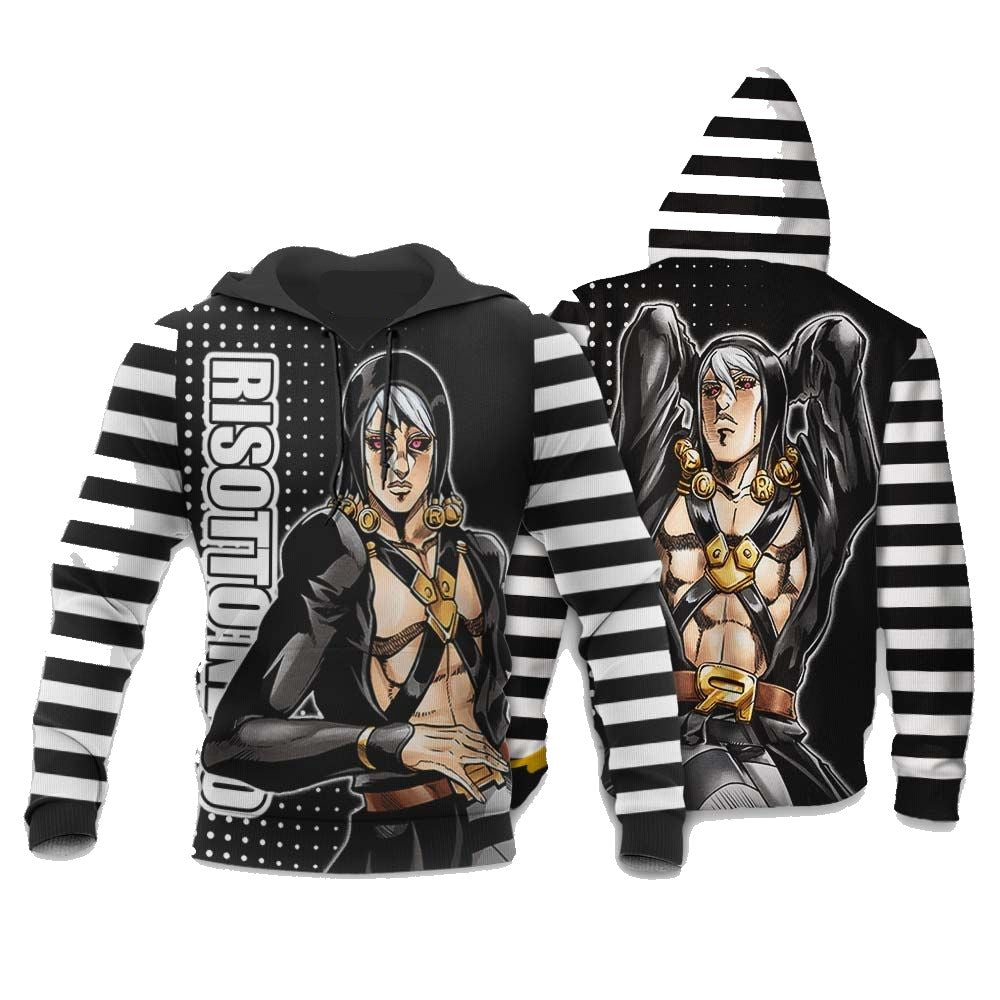 Jojos Bizarre Adventure Hoodie Risotto Nero Graphic Striped Pattern Hoodie Black White Unisex - Cozy Hoodie For Cold Weather