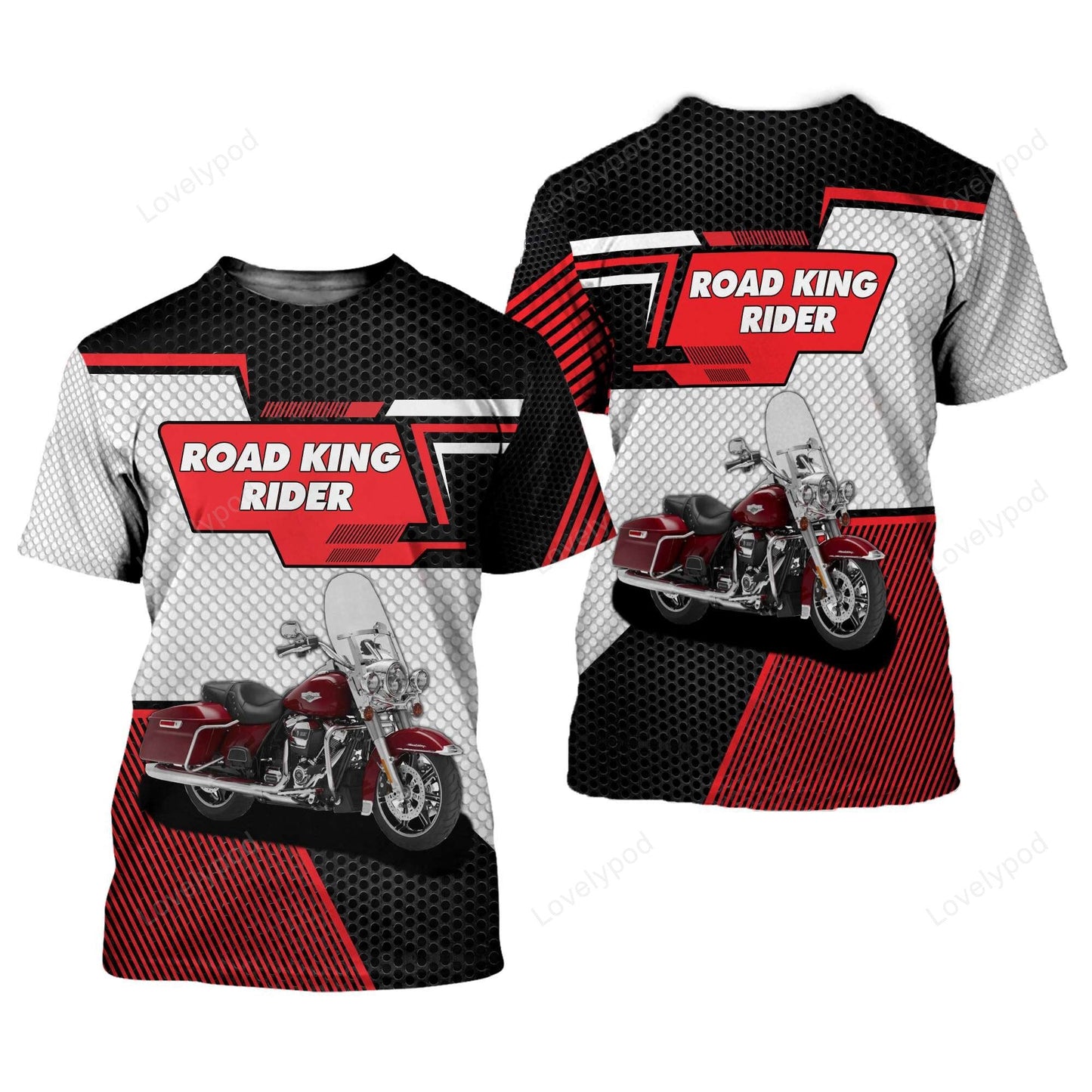 Motorcycle Hoodie Road King Rider Graphic T-Shirt Black Red Unisex - Trendy Gift For Men & Women