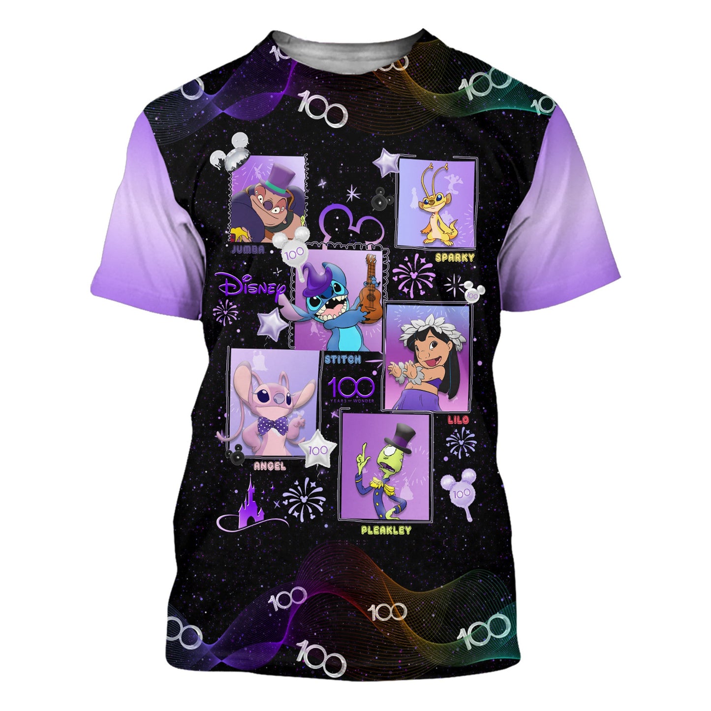 Disney T-Shirt Lilo And Stitch Square Disney 100 Years Of Wonder T-Shirt Black Purple Unisex Adults New Release - Trendy Gift For Men & Women