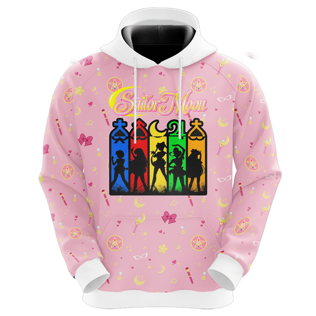 Sailor Moon Hoodie Sailor Moon Team Silhouette Hoodie Pink Unisex - Cozy Hoodie For Cold Weather