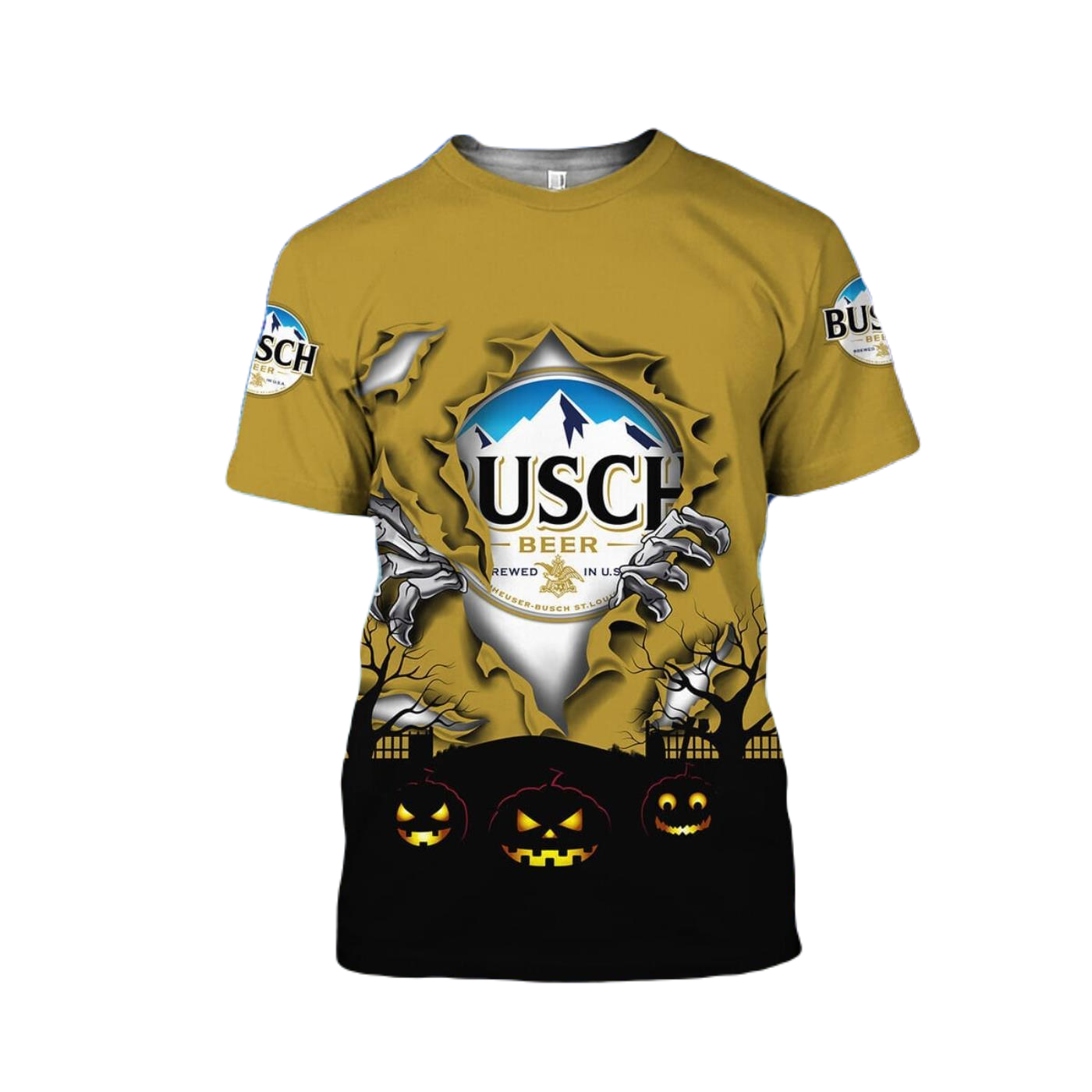 Busch Light T-Shirt Scary Night Halloween Busch Beer T-Shirt Black Yellow Unisex - Trendy Gift For Men & Women