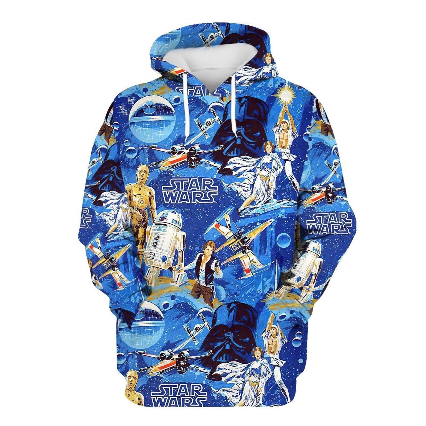 Starwars Hoodie Starwars Characters Robots Pattern Hoodie Blue Unisex