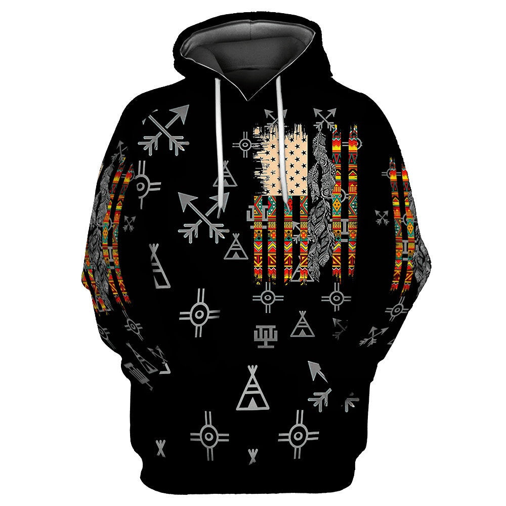 Native American Hoodie Native American Tribal Symbols Pattern Hoodie Black Unisex - Cozy Hoodie For Cold Weather