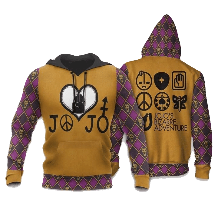 Jojos Bizarre Adventure Hoodie Character Symbols Jojos Bizarre Adventure Hoodie Yellow Pink Unisex - Cozy Hoodie For Cold Weather