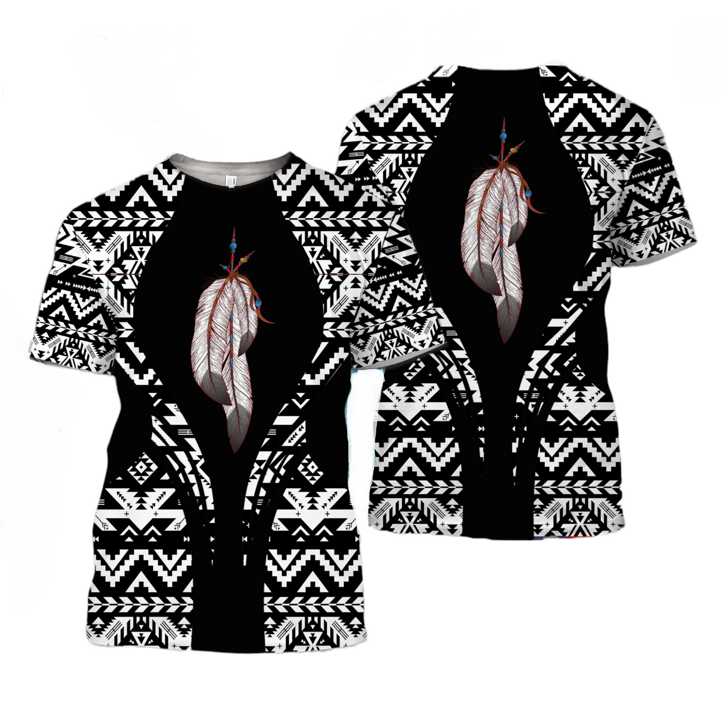 Native American T-Shirt Feathers Native American Pattern T-Shirt Black Unisex - Trendy Gift For Men & Women