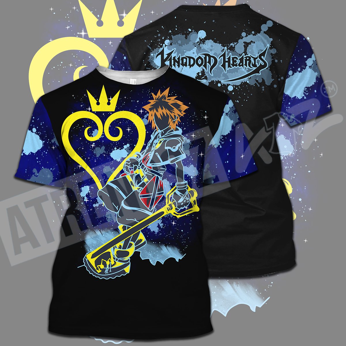 Kingdom Hearts T-shirt Sora Silhouette Watercolor Splatter Kingdom Hearts Logo Black Blue T-shirt Hoodie