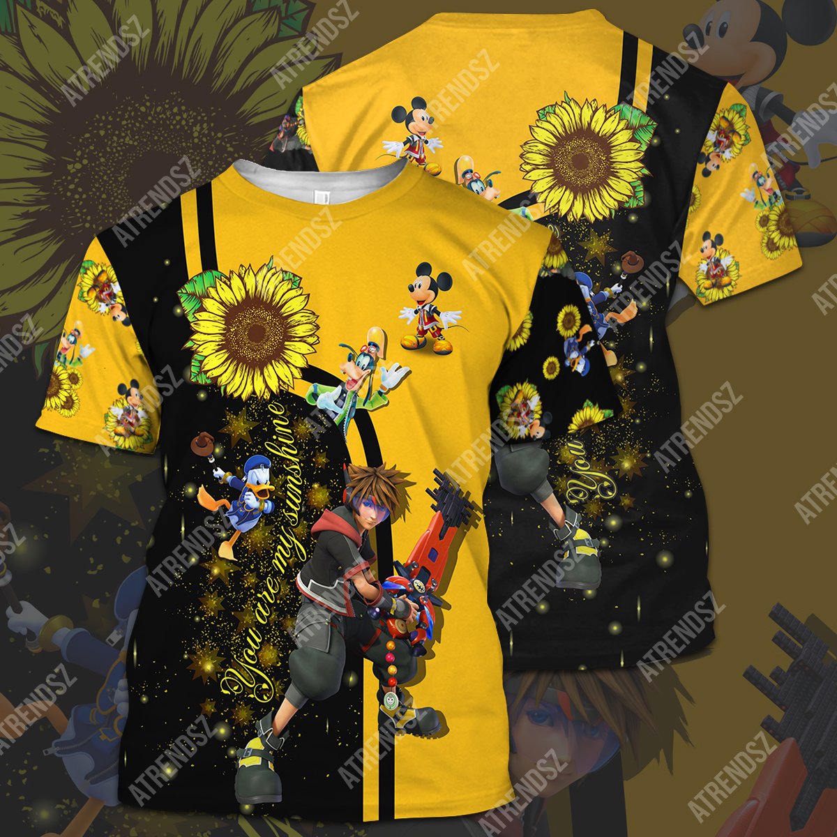 Kingdom Hearts T-shirt You Are My Sunshine Sunflower Sora Donald Goofy Yellow Black T-shirt Hoodie