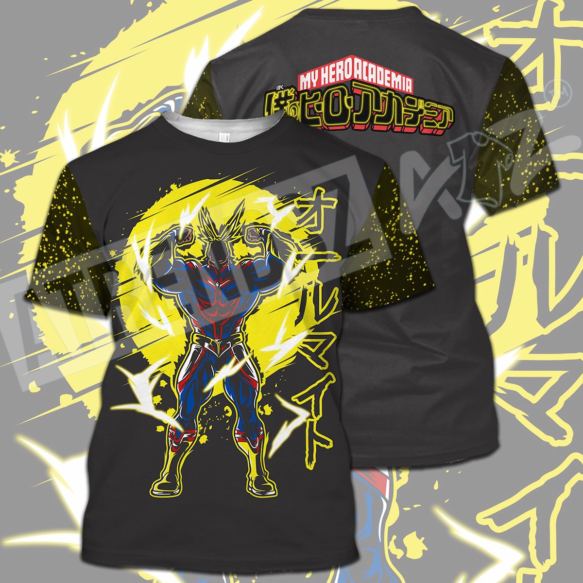 My Hero Academia T-shirt All Might Yellow Grey My Hero Academia Logo T-shirt Hoodie
