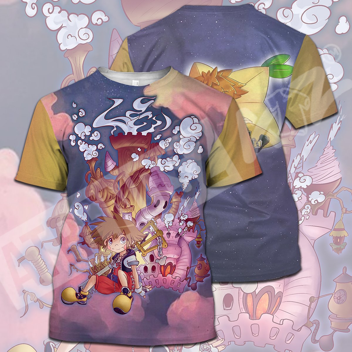 Kingdom Hearts T-shirt Sora Castle Star Chibi Green T-shirt Hoodie