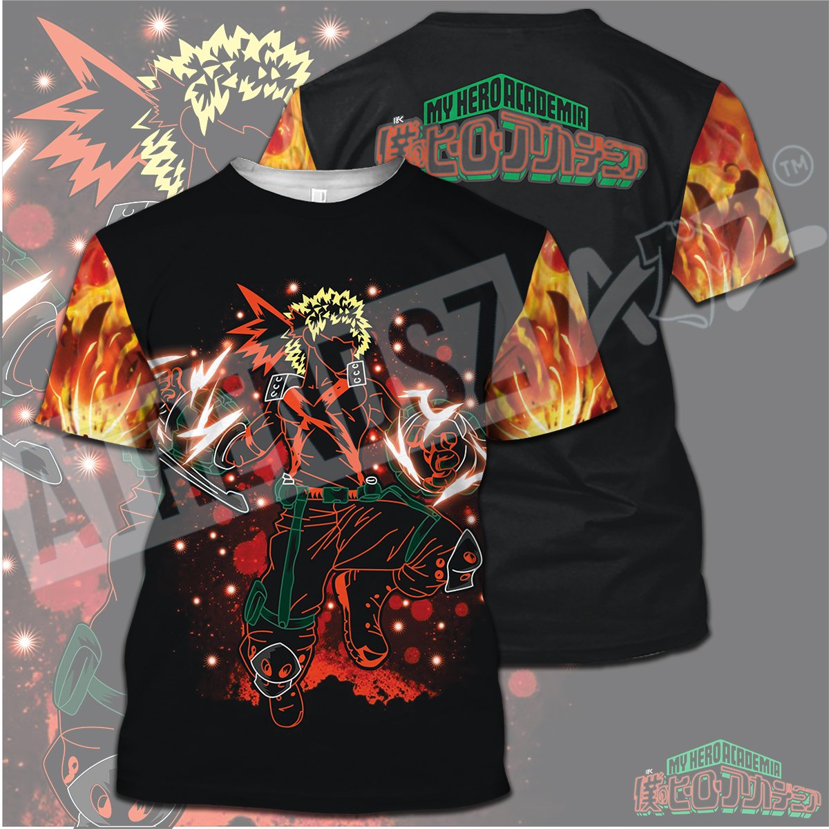 My Hero Academia T-shirt Bakugo Fire Orange Black My Hero Academia Logo T-shirt Hoodie
