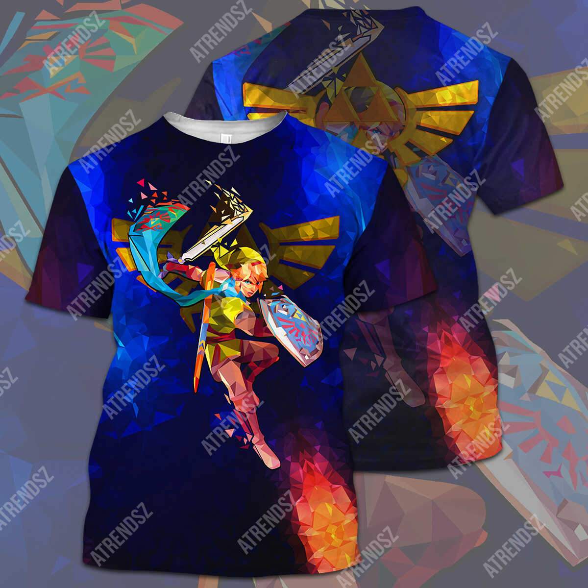 Legend Of Zelda Shirt Link Shield Glass Blue Red Hyrule's Symbol T-shirt Legend Of Zelda Hoodie