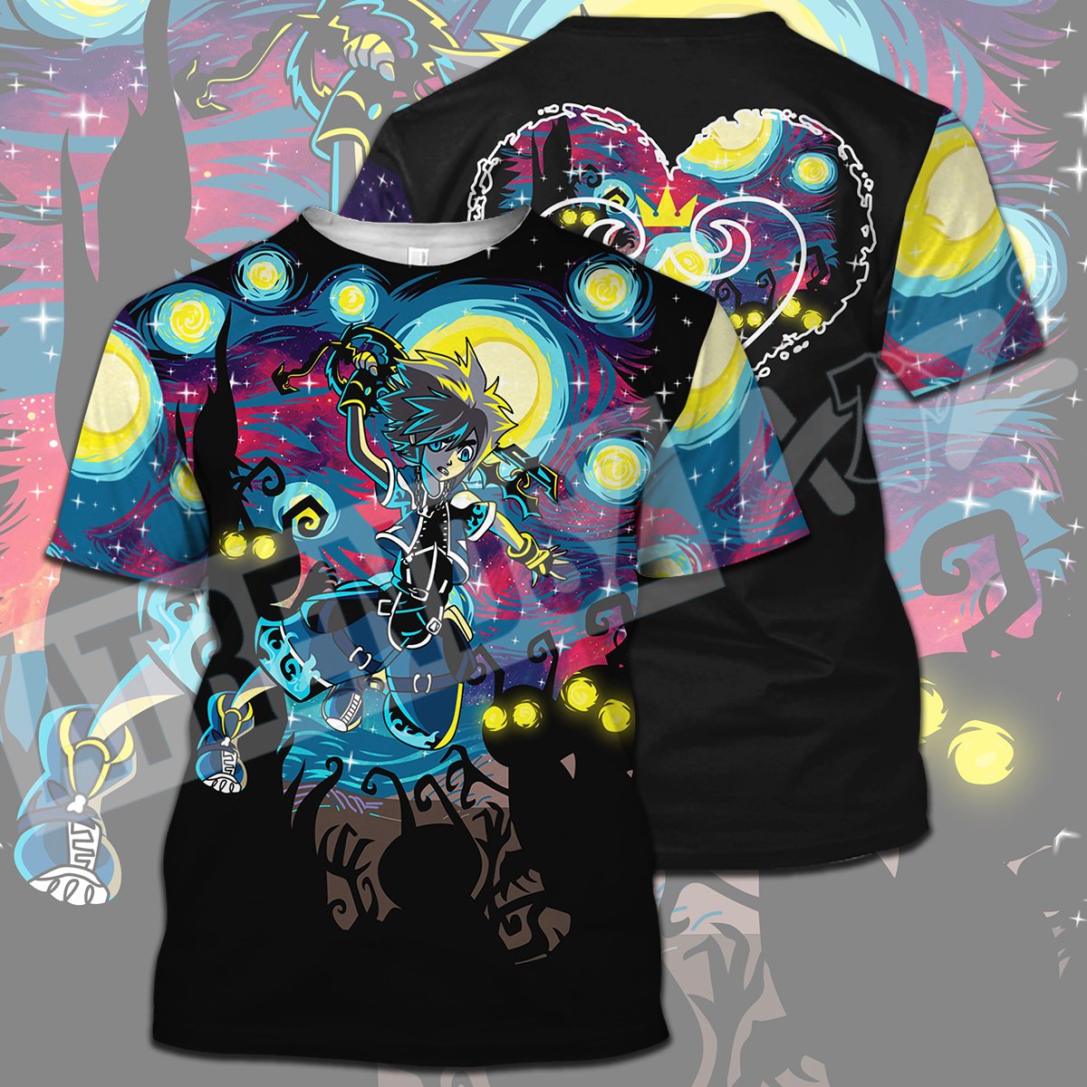 Kingdom Hearts T-shirt Sora Shadow Starry Night Black Blue T-shirt Hoodie