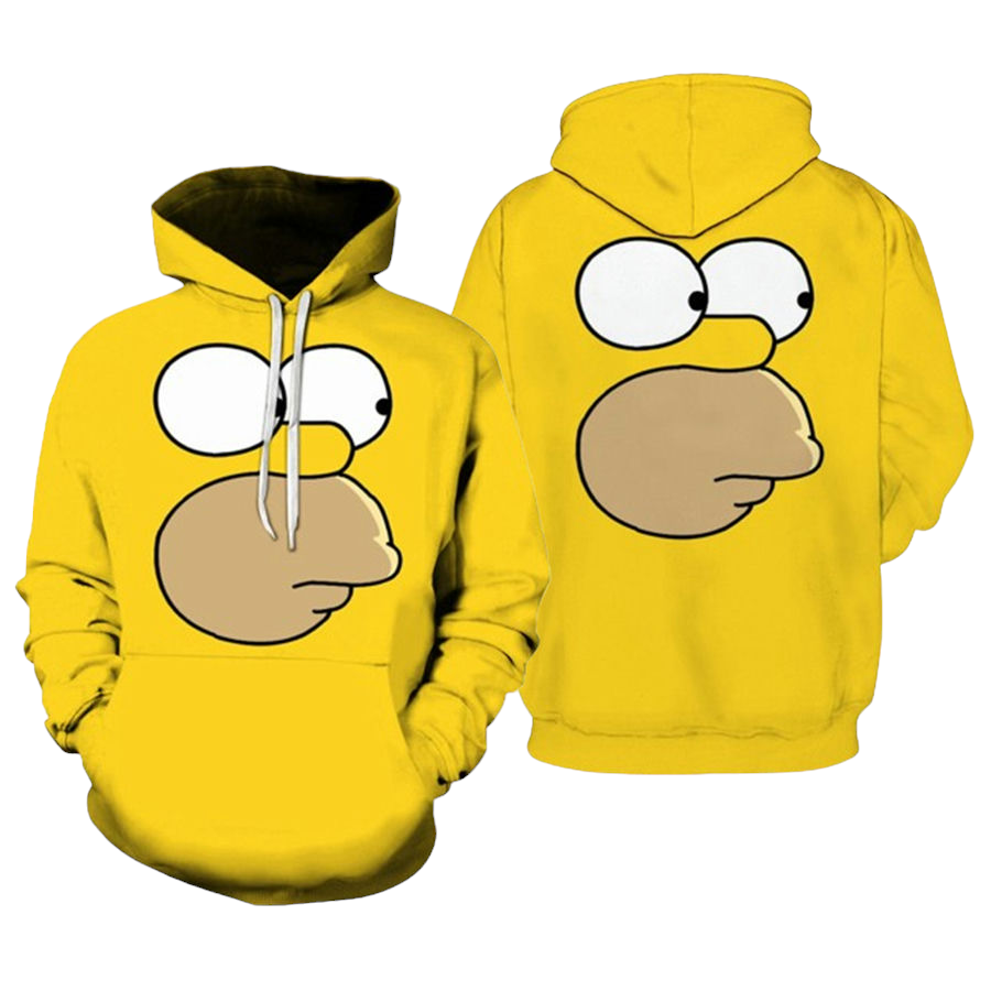 The Sympsons Hoodie Homer Simpson Face Detail Graphic Hoodie Yellow Unisex - Cozy Hoodie For Cold Weather