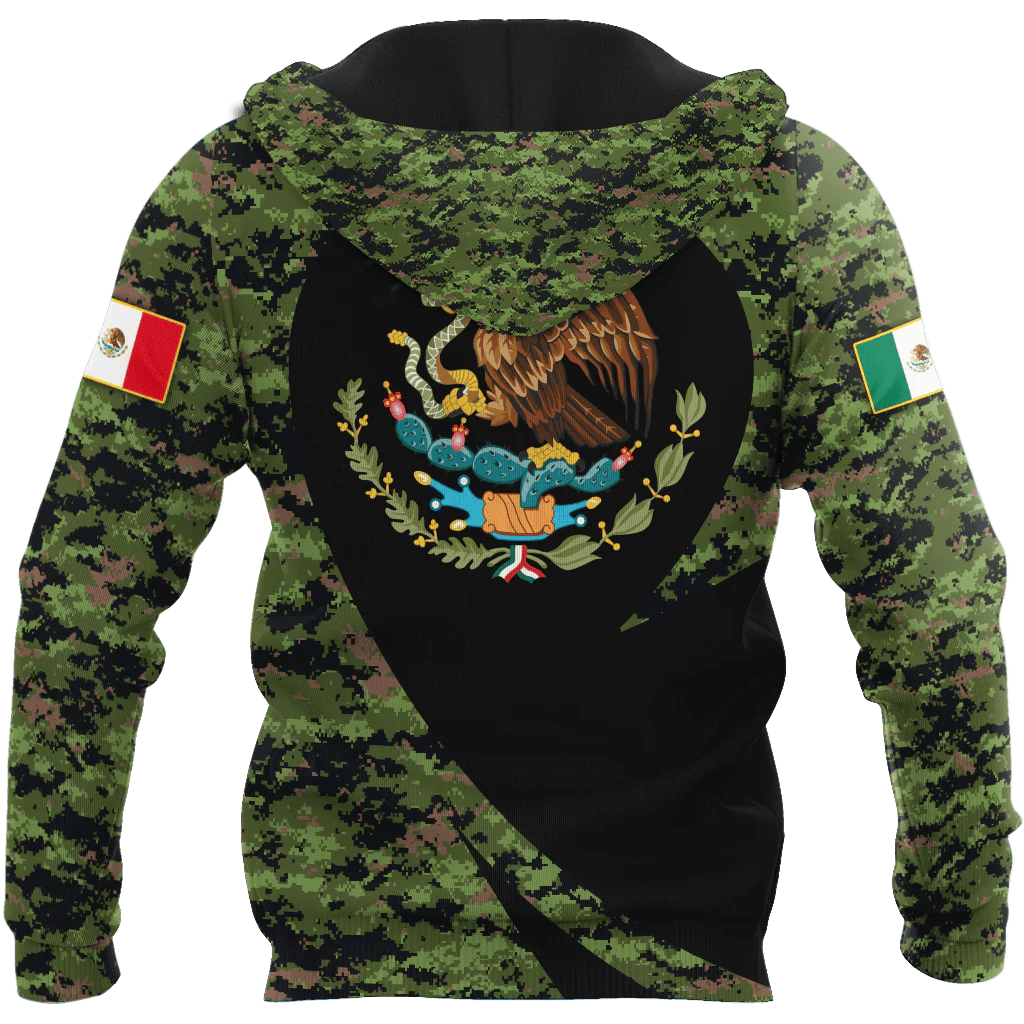 Mexico Hoodie Coat Of Arms Of Mexico Camo Pattern Hoodie Black Green Unisex - Cozy Hoodie For Cold Weather